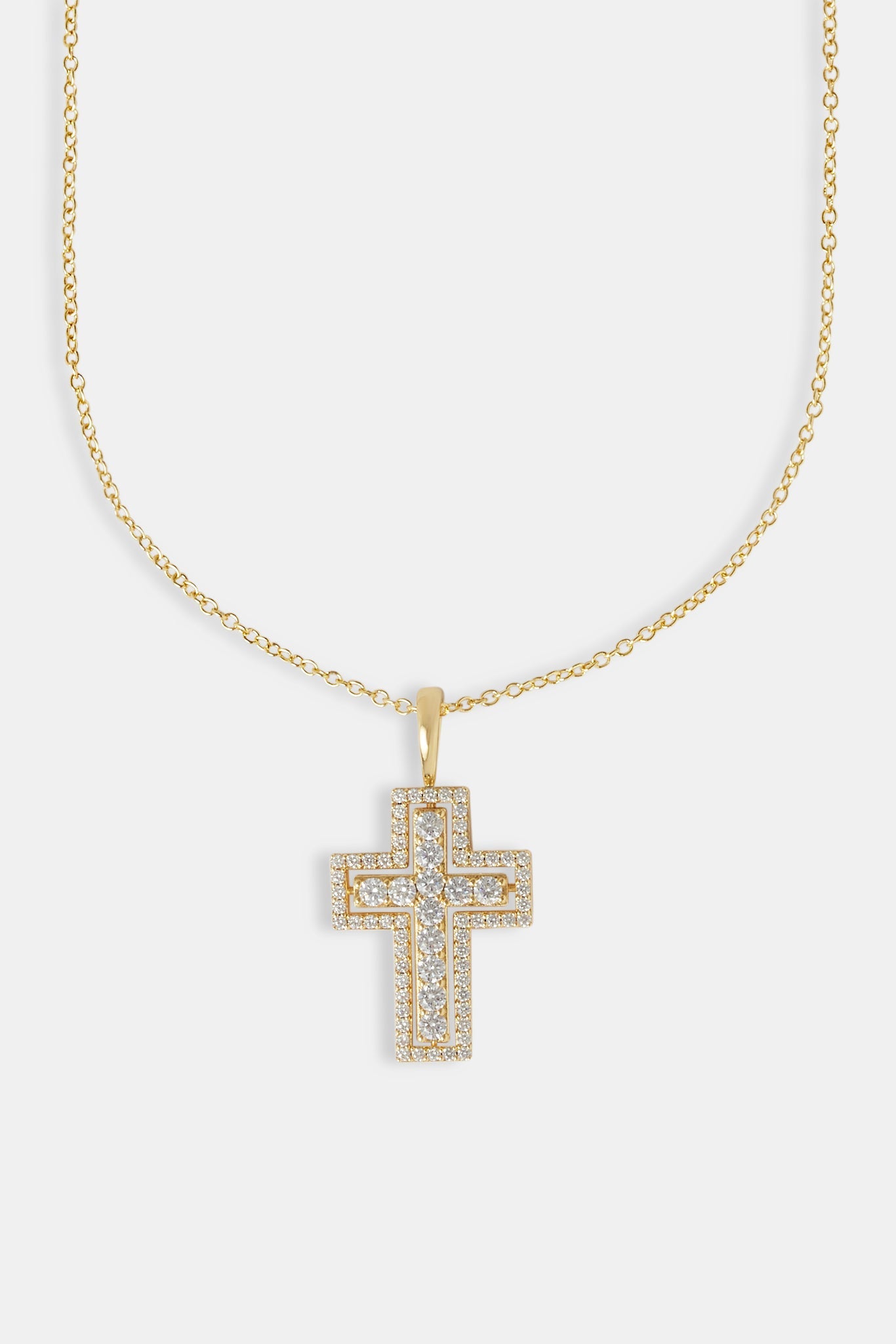 Iced Double Iced Cross Necklace - 45mm - Gold